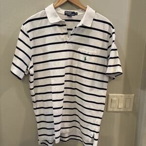 Vintage Polo by Ralph Lauren Blue White Striped 100% Cotton Men's XL Polo Shirt
